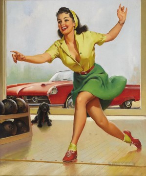 woman looking up Painting - Gil Elvgren pin up 69